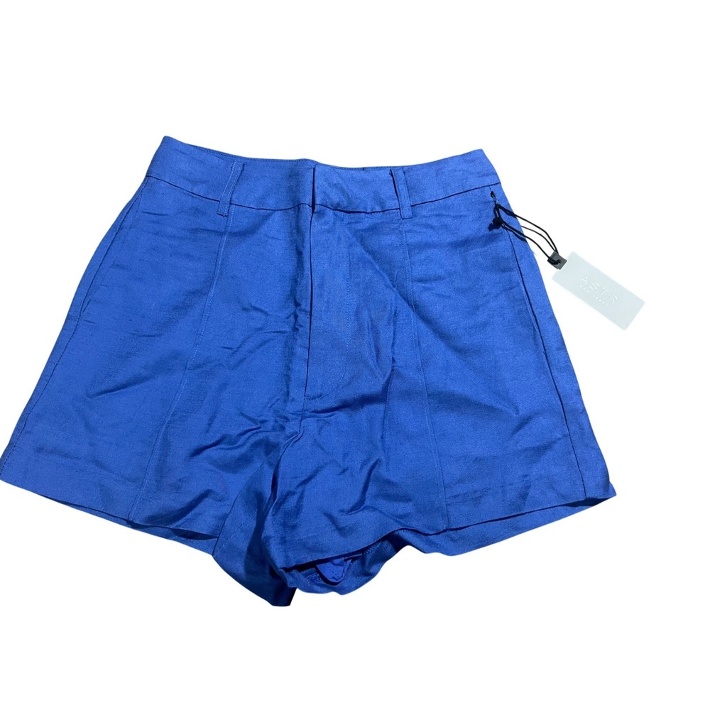ASTR The Label Amiah Shorts Blue Linen Blend High Waisted Coastal Minimal XS NEW